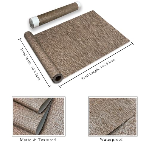YXTII 20.8" x 196.8" Textured Peel and Stick Wallpaper, Brown Grasscloth Self Adhesive Wallpaper for Bedroom Bathroom Laundry Room RV Stick and Peel Wall Paper Thickened - color: Brown, size: 20.8" x 196.8"