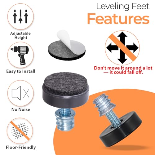 NEWBYTEK 24 Pack Metric M6 Levelers with Separate Self-Adhesive Felt Pads - size: Metric M6 thread, 24pcs