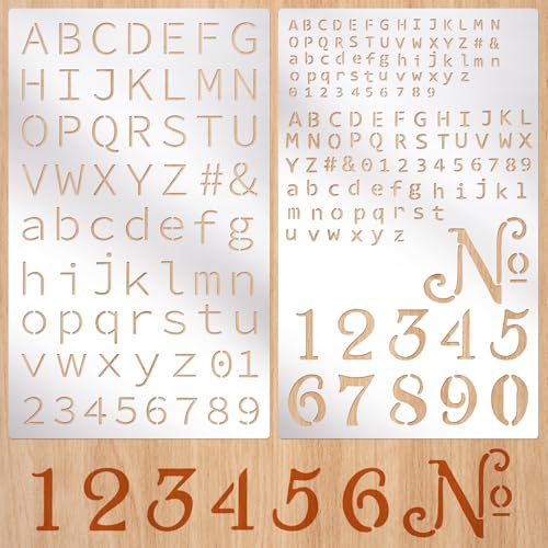 2Pcs Letter Stencils Small Metal Number Alphabet Bullet Journaling Stencils for DIY Art Crafts Reusable Wood Burning Engraving Templates Set for Painting On Sign Wood Metal Walls Fabric Rocks - color: Ae-silver