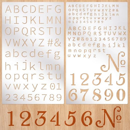 2Pcs Letter Stencils Small Metal Number Alphabet Bullet Journaling Stencils for DIY Art Crafts Reusable Wood Burning Engraving Templates Set for Painting On Sign Wood Metal Walls Fabric Rocks - color: Ae-silver