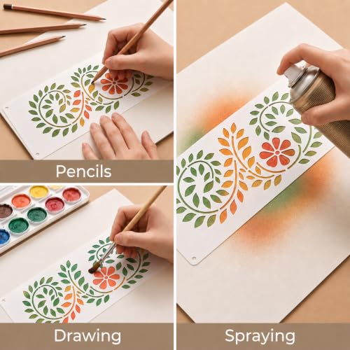 8pcs Borders Stencils for Painting,Floor Border Stencils for Canvas