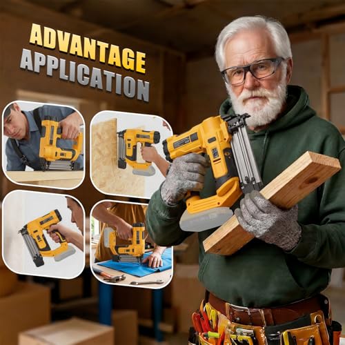 2 in 1 Cordless Brad Nailer Compatible with Dewalt 20V MAX Battery(NO Battery):Electric Nail Gun for Wood, Trim Work, DIY - A Nice Gift for a Husband or Father (Yellow and Black)