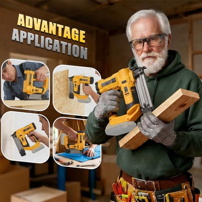 2 in 1 Cordless Brad Nailer Compatible with Dewalt 20V MAX Battery(NO Battery):Electric Nail Gun for Wood, Trim Work, DIY - A Nice Gift for a Husband or Father (Yellow and Black)