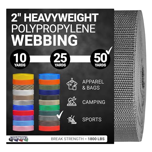 Strapworks Heavyweight Polypropylene Webbing - Heavy Duty Poly Strapping for Outdoor DIY Gear Repair - color: Charcoal, size: 2" x 50 yard