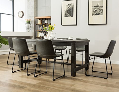7-Piece Dining Room Set with Wood Table and 6 Faux Leather Chairs, Brown - color: Brown-b