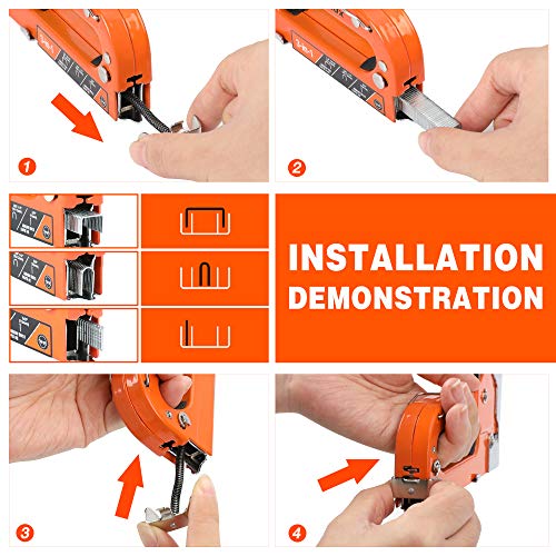 ValueMax Staple Gun, Heavy Duty 3-in-1 Manual Nail Gun with 3000 Staples, Upholstery Stapler for Wood, Furniture, Carpet, Carpentry, DIY, Wire, Decoration, Craft, Fixing Material, Decoration - style: Orange & 3000 Staples