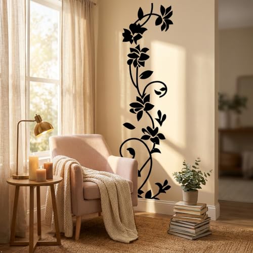 Picniva Rattan Flower Removable Vinyl Wall Decal, Blue, 22 x 80 in - color: Blue, size: 22'' X 80''