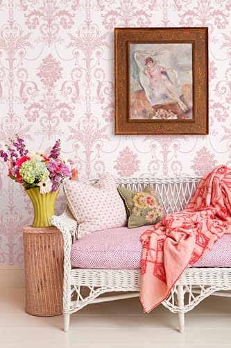 Damask Floral Peel and Stick Wallpaper Boho Pink and White Contact Paper - color: Pink, size: 17.3" x 197"