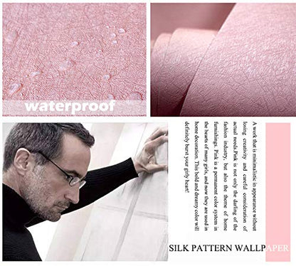 MelunMer Pink Silk Wallpaper Peel and Stick Removable Textured 15.7"x118" - color: Pink, size: 15.7" x 118"