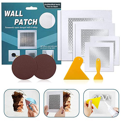 Drywall Repair Kit, 6 pcs, Aluminum Wall Repair Patch Kit - size: 4"/6"/8"-Two of each