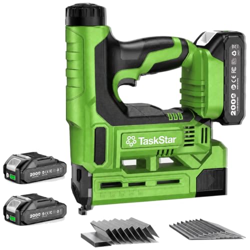 TaskStar 18-Gauge Cordless Brad Nailer: 20V 2-in-1 Electric Nail Gun with 2 Batteries, 1000pcs Nails & Staples, Adjustable Depth Staple Gun for Wood, Drywall, Upholstery & DIY Projects