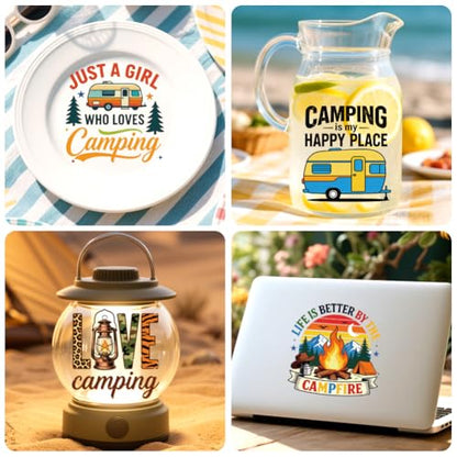 Peacoblue Camping Text Rub On Transfers for Craft, Transfer Sticker - style: Camping Text