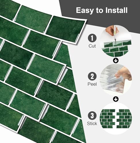 10 Sheets Thicker Design Peel and Stick Backsplash for Kitchen and Bathroom, 12"x12", Green - color: Green