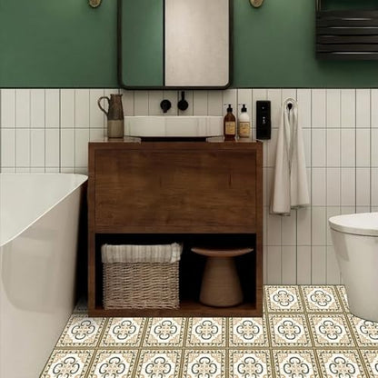 HOMETITUTE Baroque Olive Beige Swirl Peel Stick Floor 12x12 Vinyl - color: Green