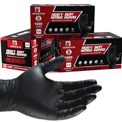 Industrial Nitrile Gloves – Heavy Duty Latex & Powder Free Disposable Gloves with Diamond Texture - color: Black, size: Small (Pack of 100)