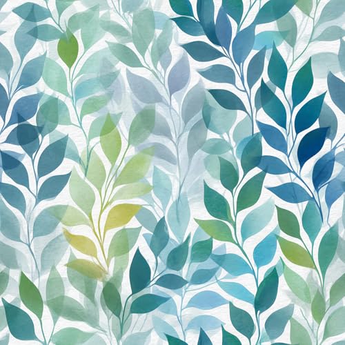 FLFK Blue and Green Leaf Wallpaper Peel and Stick Watercolor Self-Adhesive Wall Paper Removable Renter Friendly Wallpaper for Shelf Cabinet Drawers Countertops 16 x 64 Inch - color: Green/Blue, size: 16" x 64"