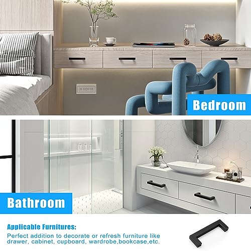 KNOBWELL 20 Pack| 3-1/2 inch Black Drawer Pulls, 90mm Modern Kitchen Cabinet Handle Pulls Stainless Steel, Black Square Bar Handle for Wardrobe Closet Chest Nightstand - color: Matte Black, size: Hole Center:3-1/2 inch(90mm)
