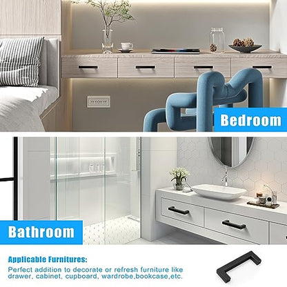 KNOBWELL 20 Pack| 3-1/2 inch Black Drawer Pulls, 90mm Modern Kitchen Cabinet Handle Pulls Stainless Steel, Black Square Bar Handle for Wardrobe Closet Chest Nightstand - color: Matte Black, size: Hole Center:3-1/2 inch(90mm)