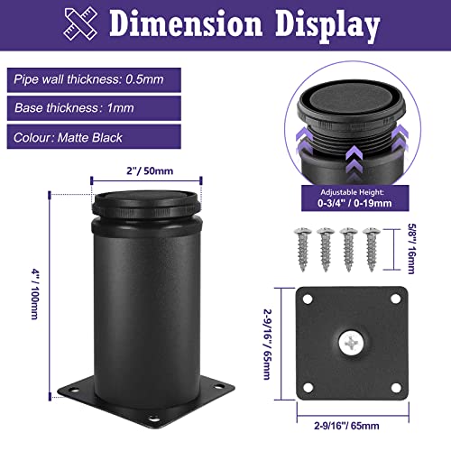 Stainless Steel Adjustable Furniture Legs 4 Inch - Black - 8pcs - color: Black, size: 4"