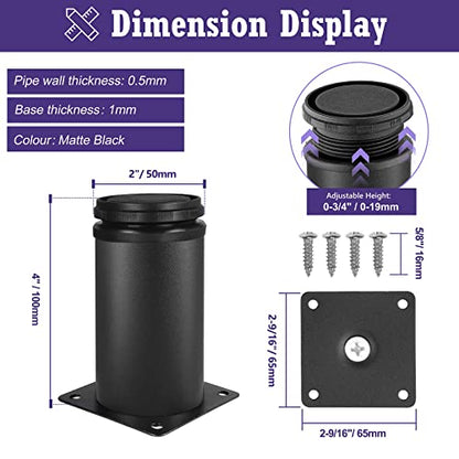 Stainless Steel Adjustable Furniture Legs 4 Inch - Black - 8pcs - color: Black, size: 4"