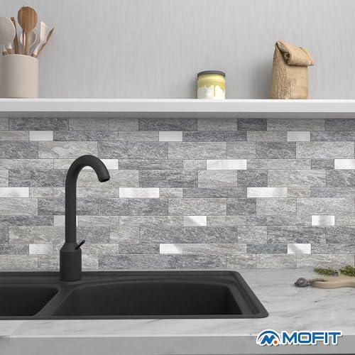 Stone Peel Stick Backsplash Tiles Kitchen Wall Gray Silver 5pcs - color: Gray Silver, size: 5sheets