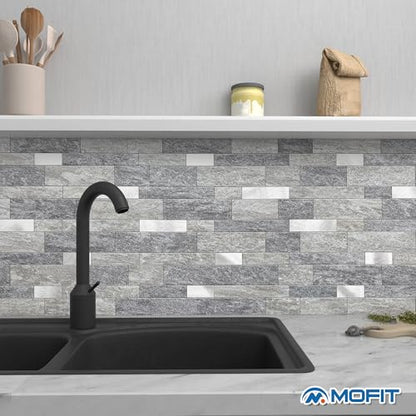 Stone Peel Stick Backsplash Tiles Kitchen Wall Gray Silver 5pcs - color: Gray Silver, size: 5sheets