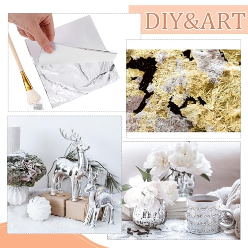 Cunhill 150pcs Silver Leaf Sheets with Gilding Brush,Silver Gold - color: Silver Gold