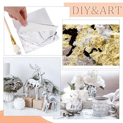Cunhill 150pcs Silver Leaf Sheets with Gilding Brush,Silver Gold - color: Silver Gold
