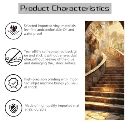 arricraft 2 Pcs Self-Adhesive Door Stickers, 31.5"x78.7" Stone Steps Pattern Door Murals Stickers PVC Removable Wallpaper Decoration for Bedrooms Living Room - style: Stone Steps
