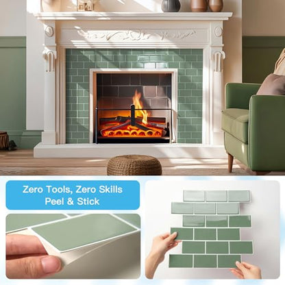 Art3d 10-Pack Subway Tiles Peel and Stick Backsplash, Teal, 12 x 12 Inch - color: Teal