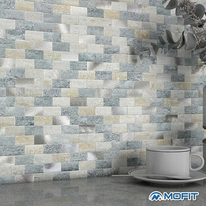 Peel and Stick Backsplash Stone Tiles Blue Gray 5pcs - color: Blue Green Gray, size: 5sheets