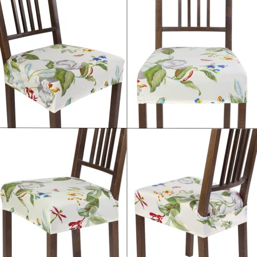 SearchI Dining Chair Seat Covers, Rear Covered(Beige Flower, 4pcs) - color: Beige Flower