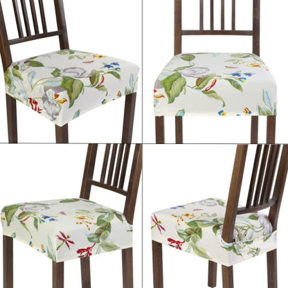SearchI Dining Chair Seat Covers, Rear Covered(Beige Flower, 4pcs) - color: Beige Flower