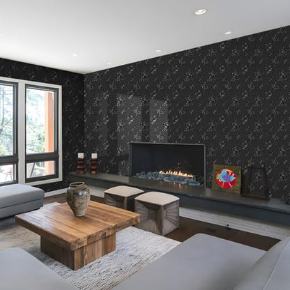 17.3"x590.5" Black Peel and Stick Wallpaper Modern Floral Contact Paper - color: Black, size: 17.3" x 590.5"