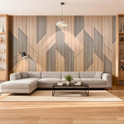 8-Pack Teak Wood Grain 3D WPC Wall Panels with Adhesive, Peel and Stick Wall Panels for Accent Wall, Covers 82.15 Sq Ft, for Luxury Living Room & Bedroom Decor - size: 16" × 94"
