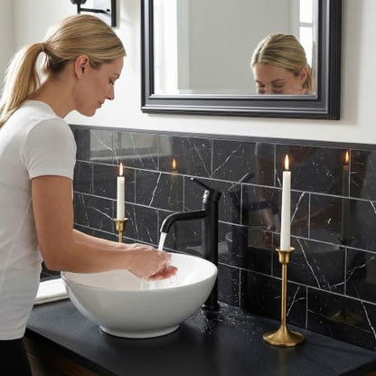 32 Sheets Nero Marquina Black Marble Peel and Stick Tile 4"x8" - color: Nero Marquina Black Marble, size: 32 Pcs 4" x 8" x 0.07"
