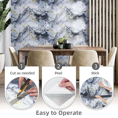 Vieshful 20 Pack 11.8"x23.6" Peel and Stick Backsplash Wall Panels, Self Adhesive Waterproof Back Splash Marble Tiles for Kitchen Bathroom, TV Walls, Living Room Blue (Not Real Tiles) - color: Blue