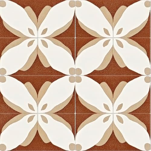 HOMETITUTE White Beige Brown Petal Pattern Floor 12x12 Vinyl Tile - color: White