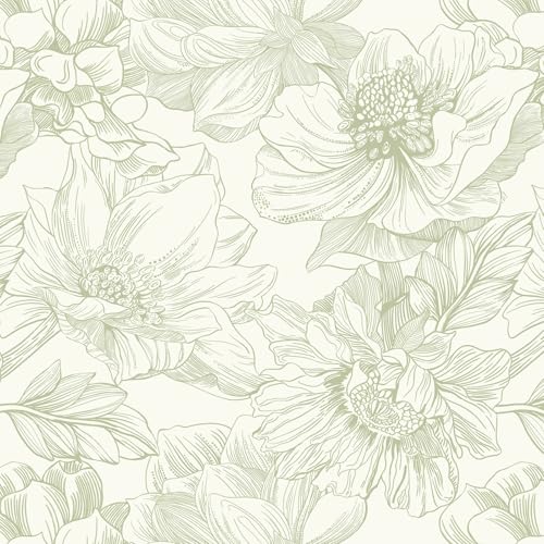 Ismoon Vintage Floral Wallpaper Peel and Stick Beige and Green Contact Paper 17.3inx32.75ft Removable Self Adhesive Wall Paper for Bathroom Bedroom Cabinet Mural Wall Decor Vinyl Renter Friendly - color: Beige and Green, size: 17.3" x 393"