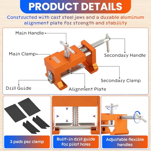 Cabinet Clamps 4 Pack, Protective Pads Included (4, Orange) - color: Orange
