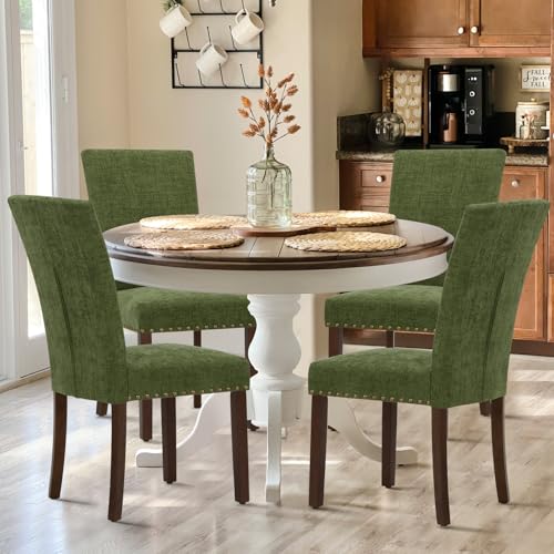 COLAMY Upholstered Parsons Dining Chairs Set of 4 - color: F-green, size: Set of 4