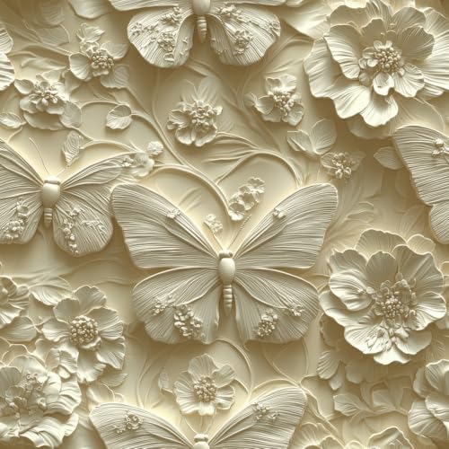 Beige White Relief Wall Paper, Peel and Stick Wallpaper 17.71" X 118.1" Floral Butterfly Wall Paper, for Bedrooms, Living Rooms, Dining Rooms, Bathrooms, Study Rooms, Cabinets - color: flower-09, size: 17.7" x 118.1"