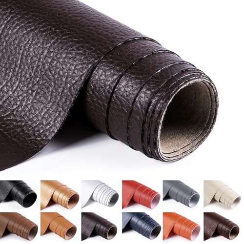 ANMINY Vinyl Fabric by the Yard, 54" W 0.7MM Faux Leather, Coffee 1 Yard - color: Coffee, size: 1 Yard