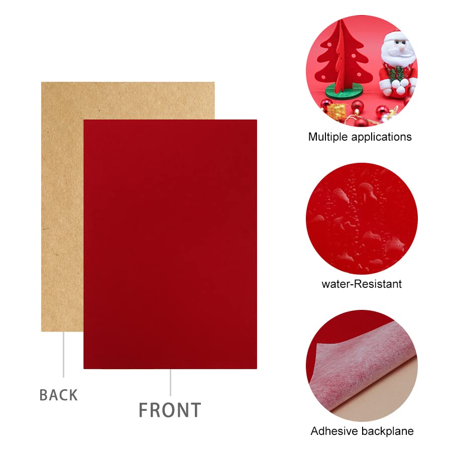 YaoHui 3PCS Self Adhesive Felt Sheets, Peel & Stick Felt Adhesive Sheets, A4 Size (8.3" x 11.8", Red) - color: Red