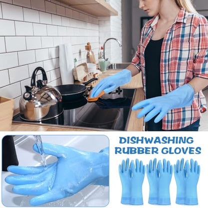 Rubber Reusable Gloves Long Household Dishwashing Gloves Kitchen Cleaning for Dishes Clean Gardening - color: Blue, size: Large