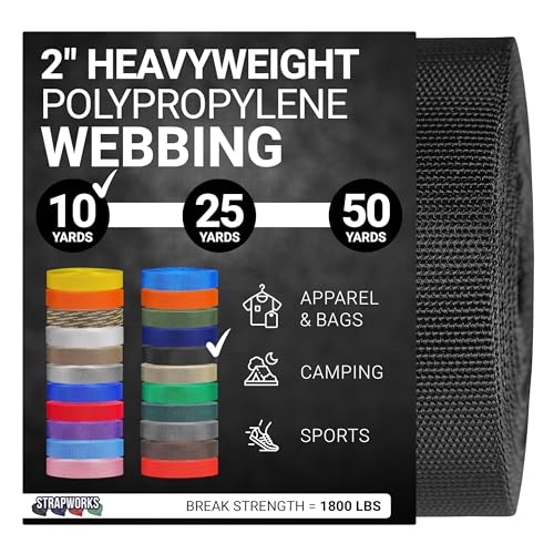 Strapworks Heavyweight Polypropylene Webbing - Heavy Duty Poly Strapping for Outdoor DIY Gear Repair - color: Black, size: 2" x 10 yard