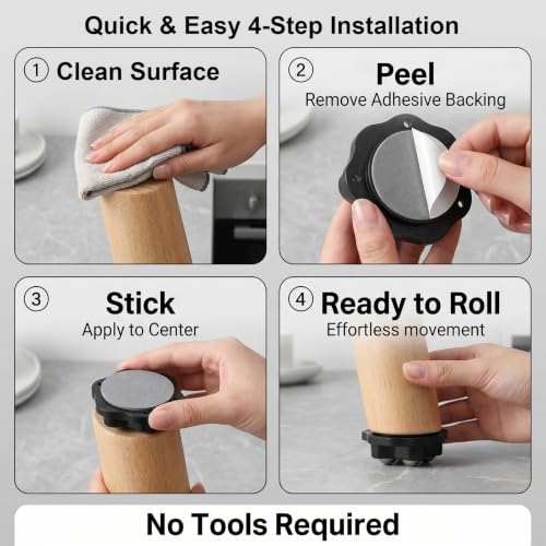 Self Adhesive Caster Wheels, 360 Rotation Furniture Rollers (8 Pack, Black) - color: Black