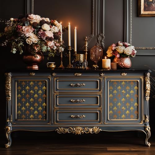 Gold Foil Rub on Transfer for Furniture DTF Transfers for Wood Drawer Decor, Fleur de lis - style: Fleur de lis