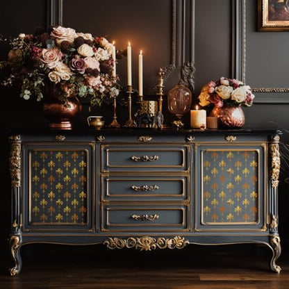 Gold Foil Rub on Transfer for Furniture DTF Transfers for Wood Drawer Decor, Fleur de lis - style: Fleur de lis