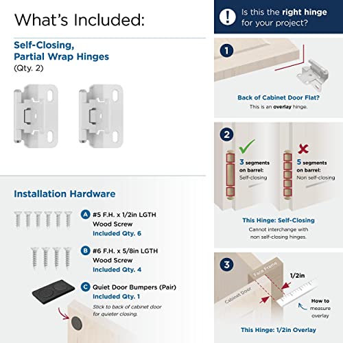 Amerock 1 Pair 1/2" Overlay White Partial Wrap Cabinet Hinge - color: White, size: 1/2 Inch (13 mm) Overlay